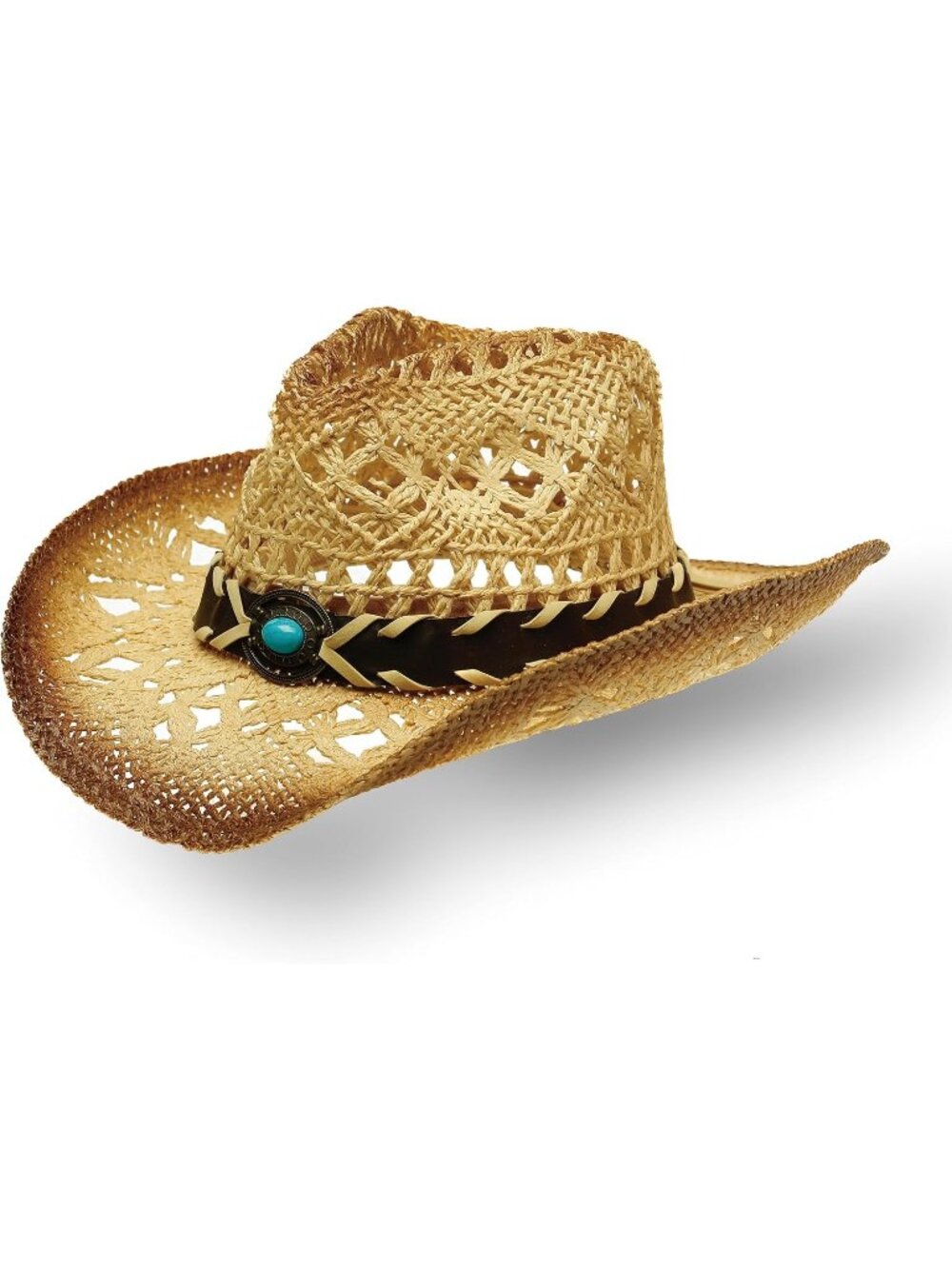 Unisex Dark Raffia Western Straw Raffia Wide Brim Sun Bands Cowboy Cowgirl Hat